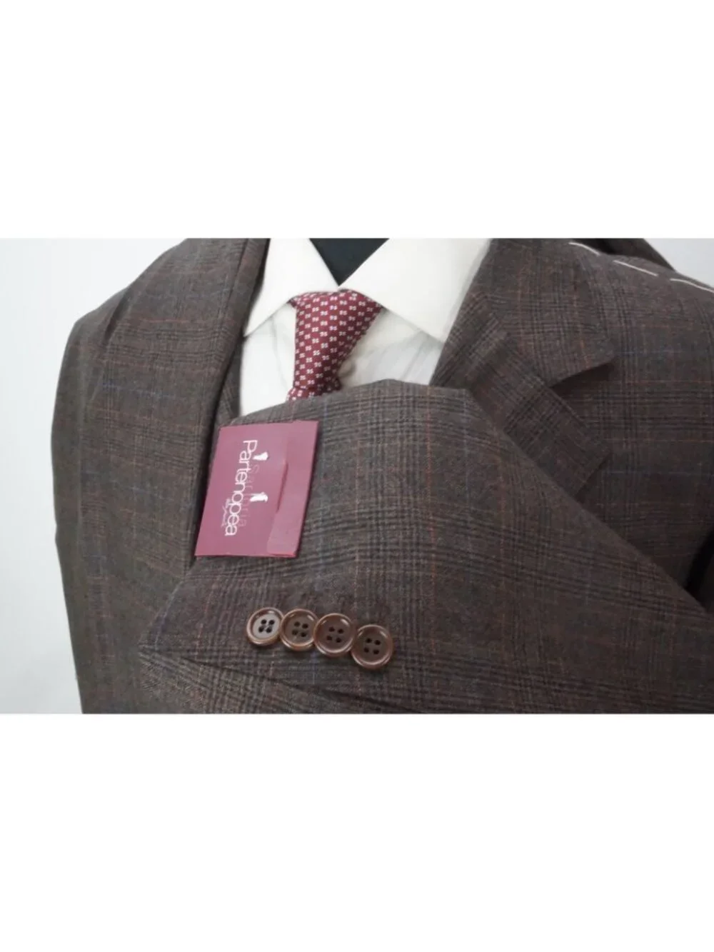 Sartoria Partenopea Brown Blue Plaid 2 Pc Suit Jacket Pant 54 EU NEW